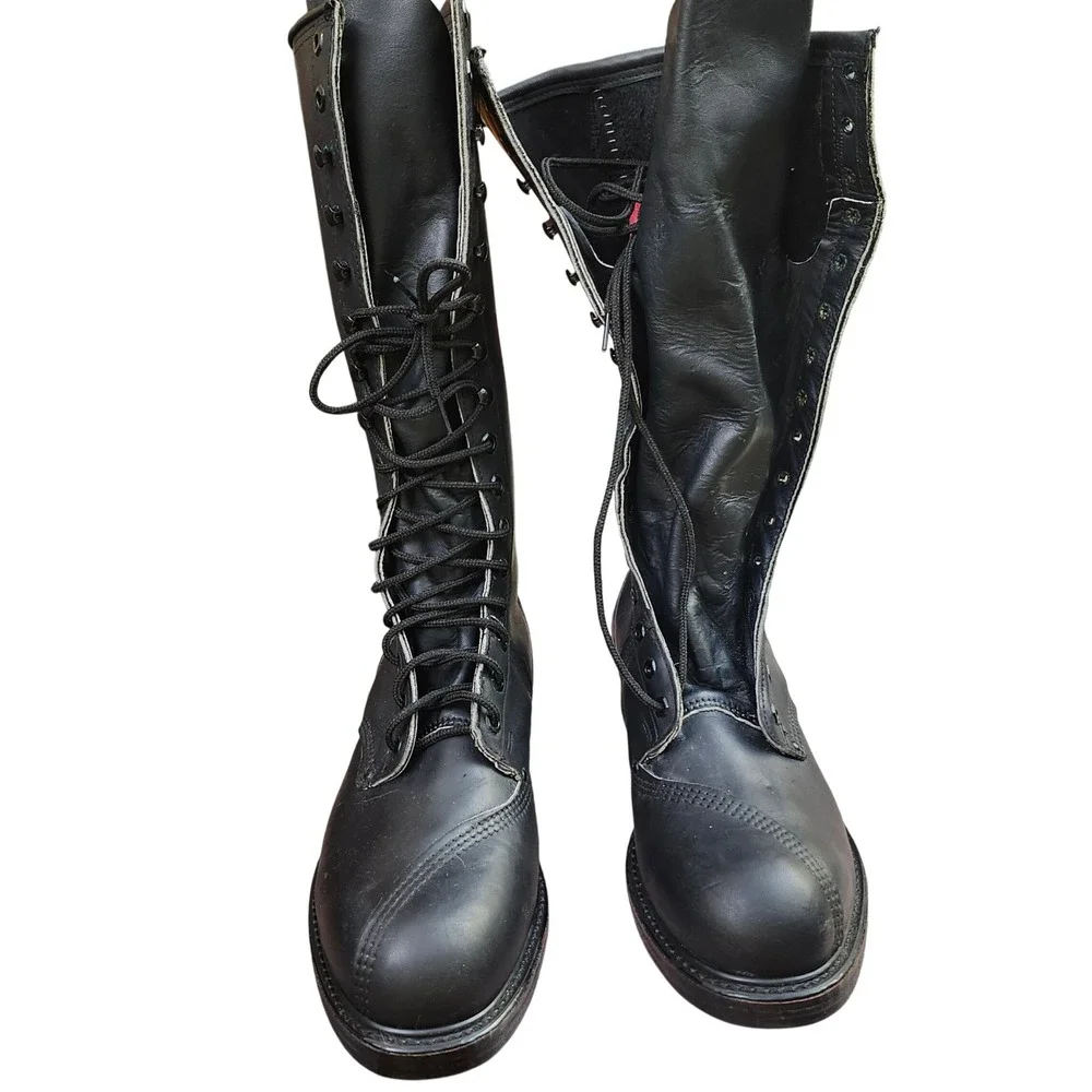 Linesman Boot Black Leather Steel Toe Tall Lace Up Utility Work Boots Mens 10.5D
